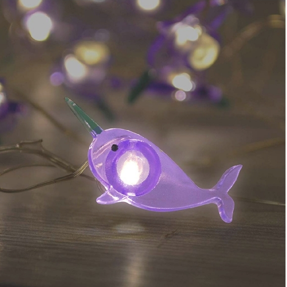 Narwhal Unicorn Whale Purple String Fairy Lights - Picture 3 of 7